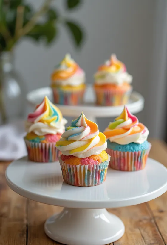 Frissen sült szivárványhabos cupcake