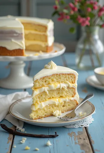 Vaníliakrémes torta tálalva