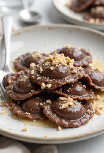 Vegán csokoládés ravioli tálalva