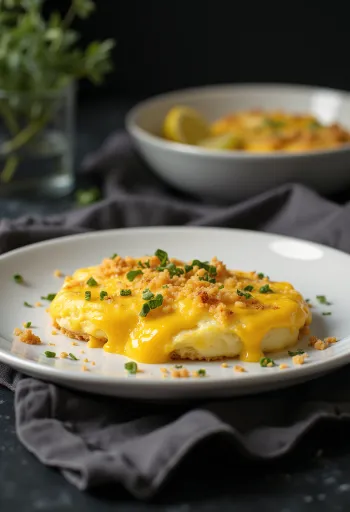 Welsh rarebit tojással tálalva, sajtos szószban, pirítós kenyér tetején