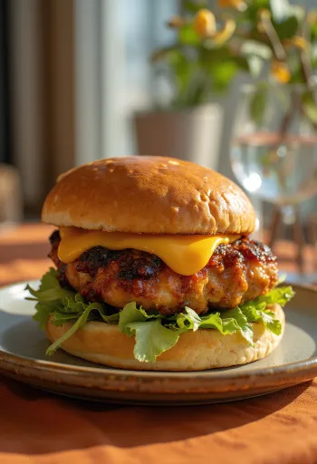 BBQ csirkés hamburger grillezett csirkével és cheddar sajttal