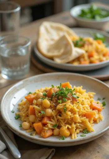 Bhuna khichuri sárgarépával, korianderrel megszórva