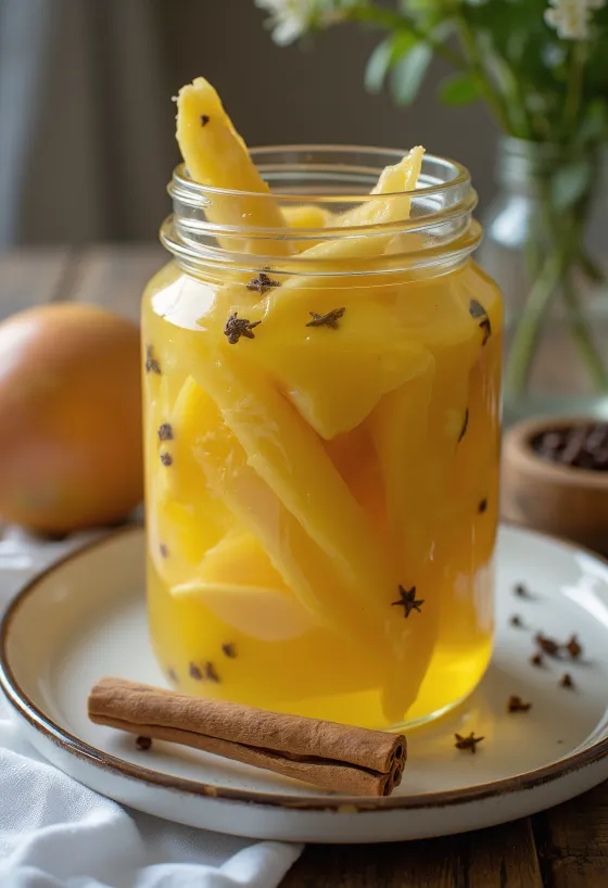 Édes-savanyú savanyított papaya üvegben tálalva