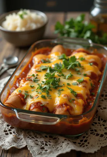 Enchilada marhahússal, sajttal és salsa szósszal, friss korianderrel díszítve
