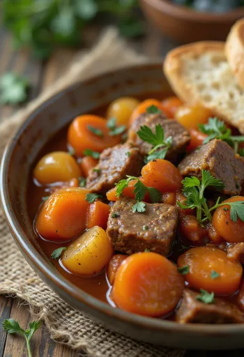 Estofado de carne spanyol húsos ragu tálalva