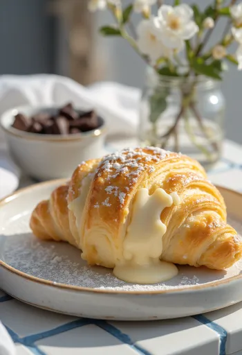 Fehércsokis croissant tálalva