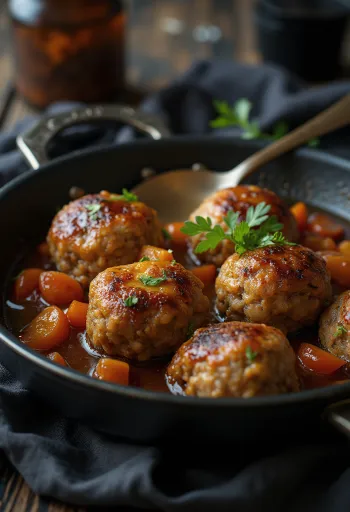 Frikadeller sertés és marhahús keverékéből, aranybarna, ropogós külsejű gombócok tálalva