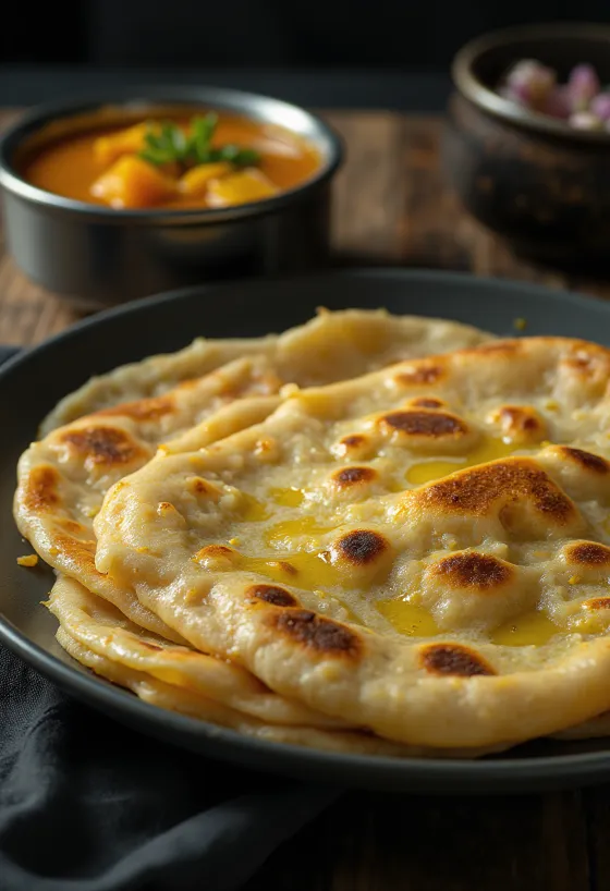 Garlic thepla, fűszeres indiai lepény aranybarna színben
