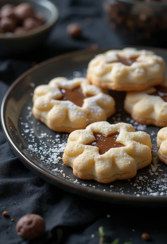 Gesztenyés linzer tálalva egy tányéron