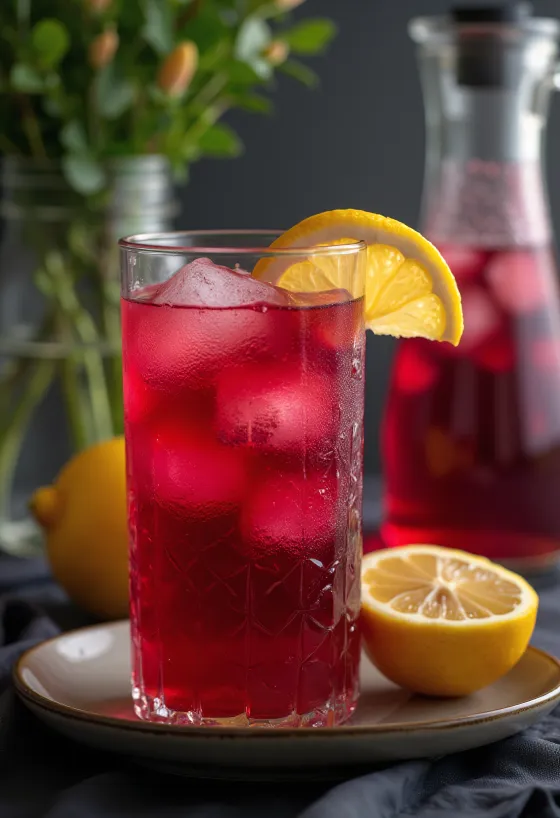 Hibiszkuszos limonádé pohárban tálalva