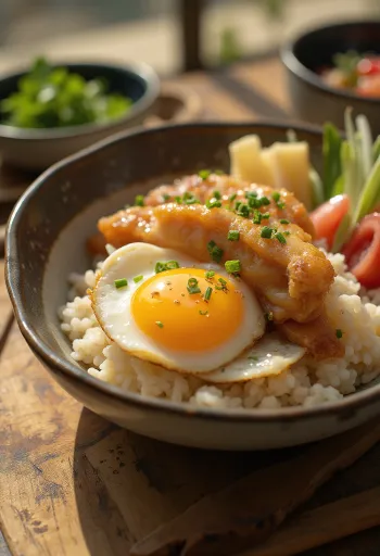 Katsudon, ropogós panírozott sertésborda tojással és currys szósszal, rizsen
