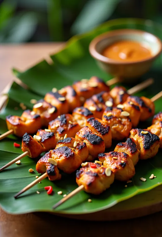 Csirke satay nyársak mogyorószószban