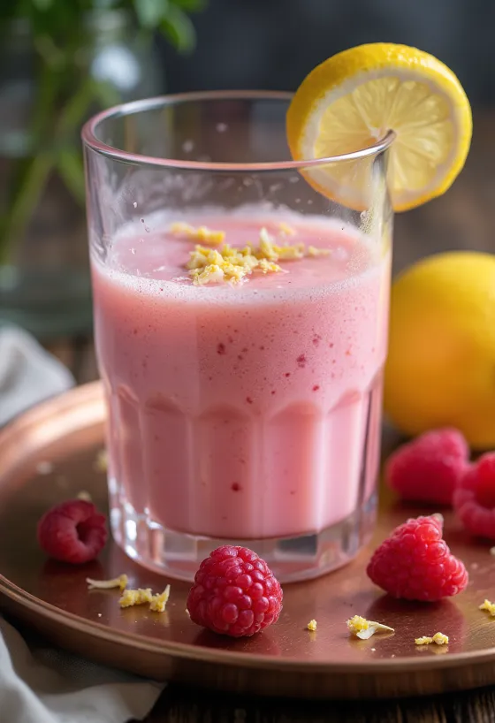 Probiotikus Citrom-málna kefir frissítő ital pohárban