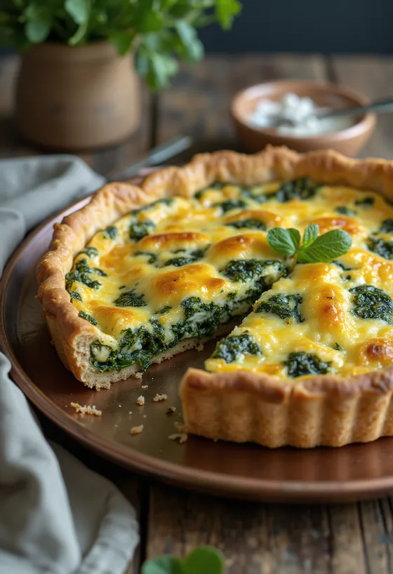 Spenótos vegán quiche szeletek tálalva