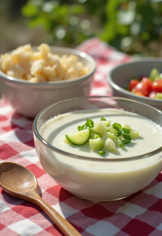 Ajo blanco uborkával, friss és hideg spanyol leves mandulával és uborkával