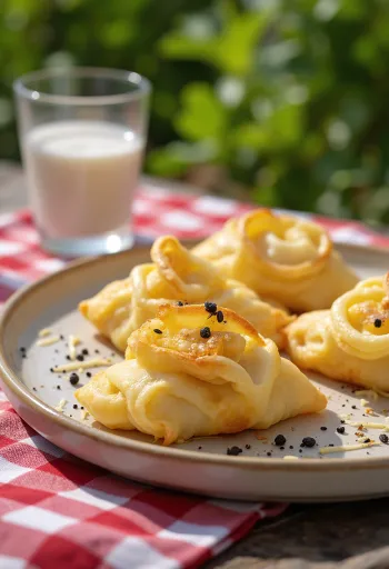 Friss börek burgonyával tálalva
