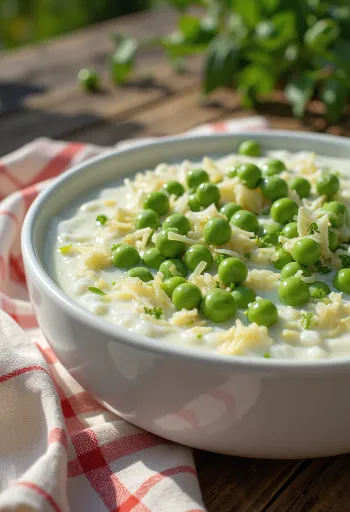 Borsós-mintás raita tálalva, friss mentával és borsóval díszítve