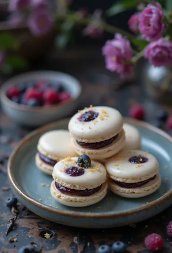 Fehércsokis-erdei gyümölcsös macaronok tálalva