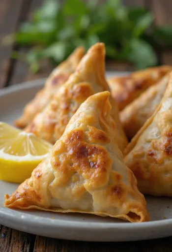 Fűszeres tonhalas samosa tálalva