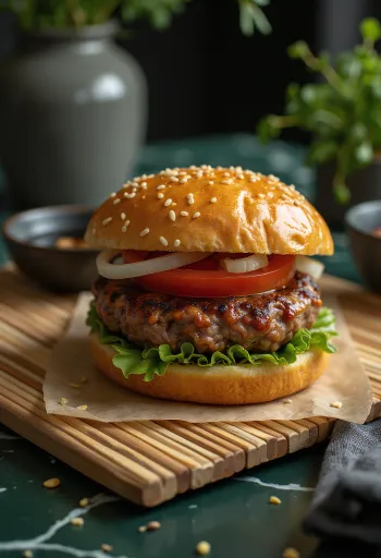 Gyömbéres Marha Burger tálalva