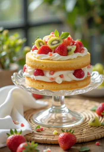 Gyümölcskrém torta tálalva