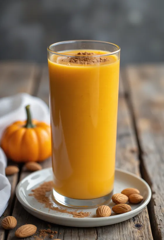 Hokkaido sütőtök smoothie-ban, banánnal és fahéjjal díszítve