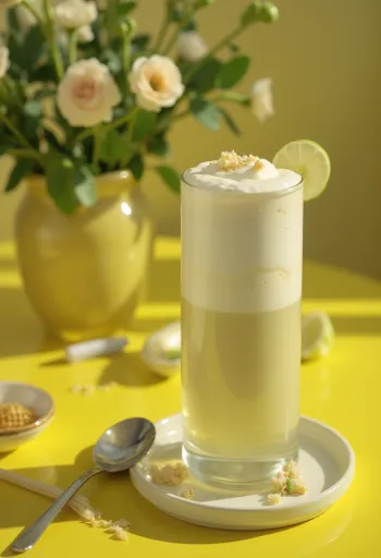 Probiotikus zöld tea-túrós kefir, friss mentával díszítve.