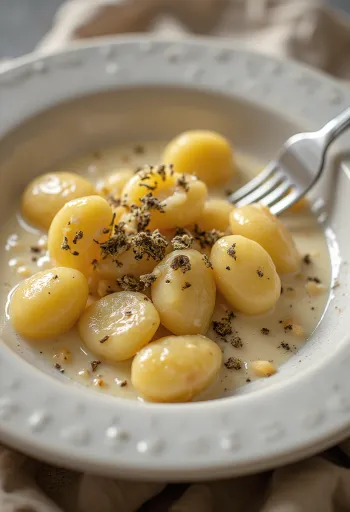 Szarvasgombás gnocchi tálalva