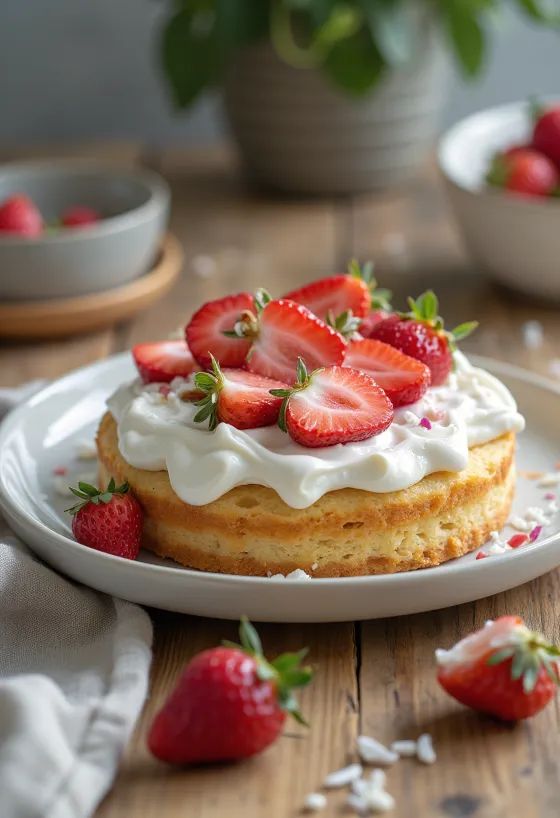 Vegán epres torta tálalva