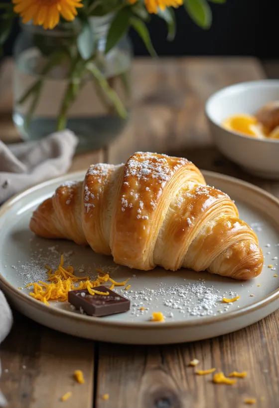 Vodkás croissant tálalva