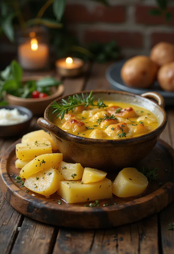 Bagna cauda főtt burgonyával, fokhagymás szósz szardellával