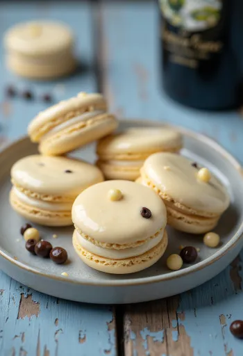 Baileys-es-fehércsokoládés macaronok tálalva