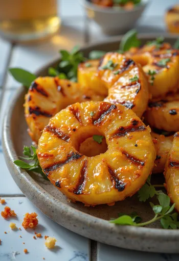 BBQ grillezett chilis-mézes ananász tálalva