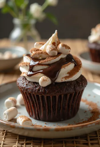 Frissen sült csokoládékrémes cupcake pillecukorral