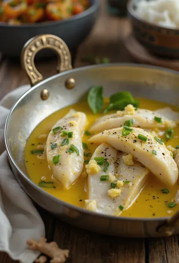 Doi ilish gyömbérrel, joghurtos szószban tálalva egy mély tálban