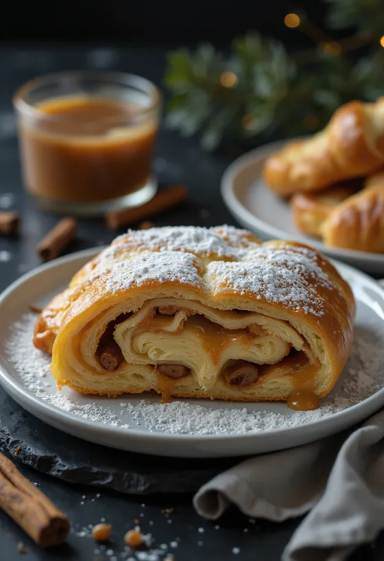 Fahéjas-karamellás Stollen szeletek tálalva