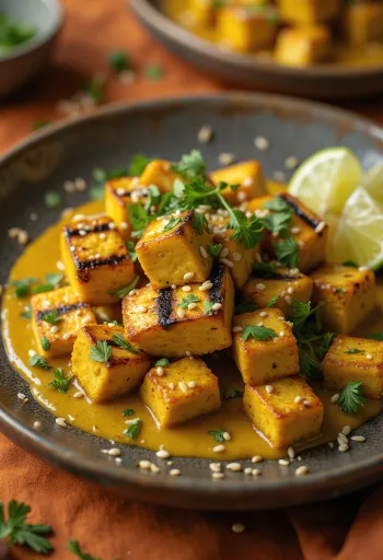 Grillezett tofu currys tahinivel
