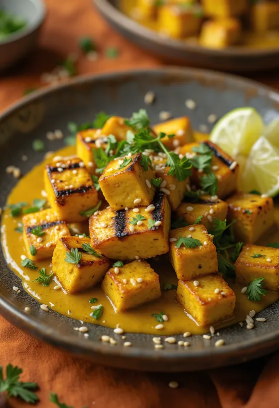 Grillezett tofu currys tahinivel