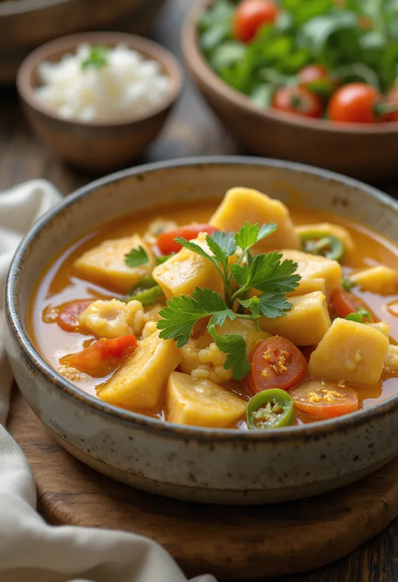 Masor Tenga zöld chilivel, gazdag fűszeres hal étel friss korianderrel