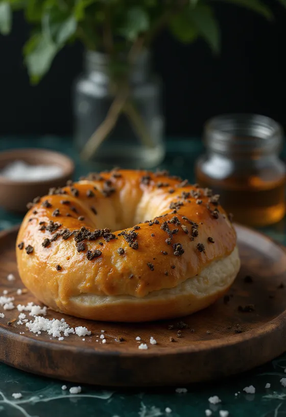 Frissen sült szarvasgombás és mézes bagel