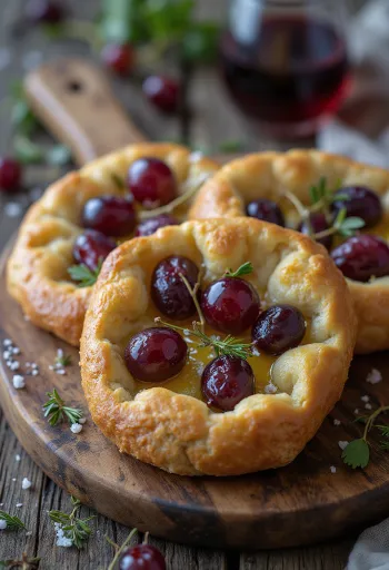 Szőlős és rozmaringos focaccia tálalva