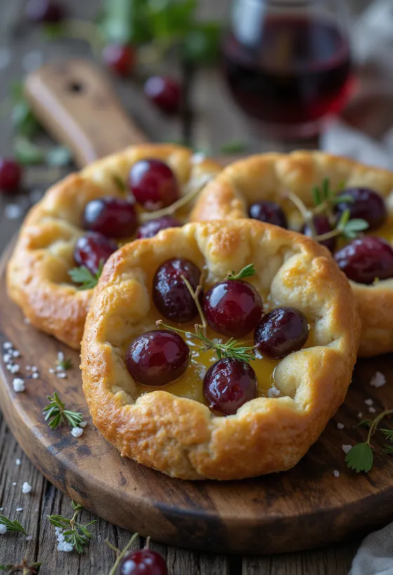 Szőlős és rozmaringos focaccia tálalva