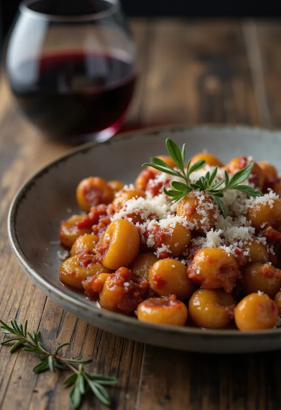 Vörösboros gnocchi tálalva