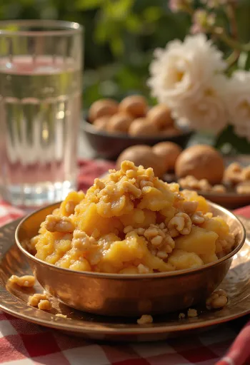Aate ka Halwa gazdag fűszeres ízekkel, pörkölt dióval és rózsavízzel.