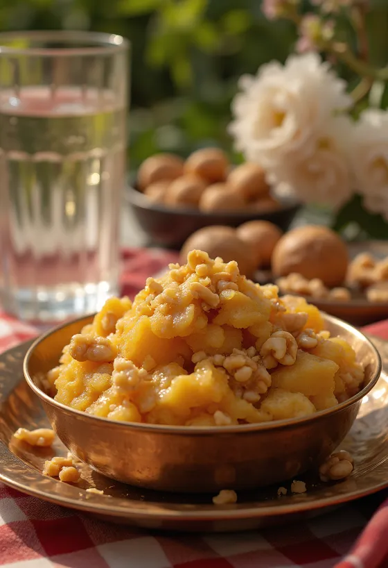 Aate ka Halwa gazdag fűszeres ízekkel, pörkölt dióval és rózsavízzel.