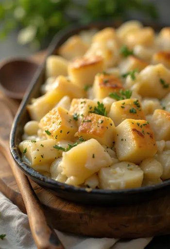 Bacalhau com natas vegán változat tálalva