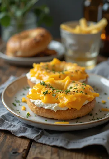 Bagel sajttal és krémsajttal, friss petrezselyemmel díszítve