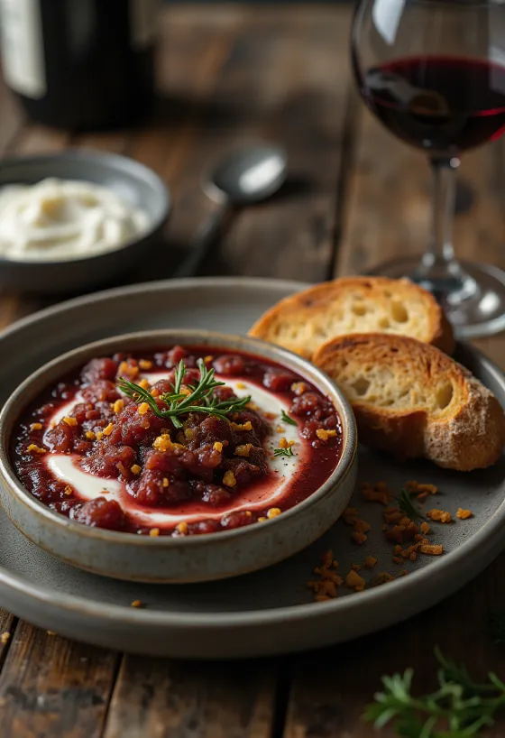 Bagna cauda vörösborral, fokhagymás halas szósz, petrezselyemmel tálalva