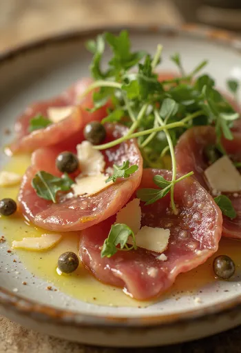 Szarvasgombás marha carpaccio elegánsan tálalva