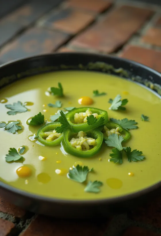 Csípős zöld curry szósz tálalva